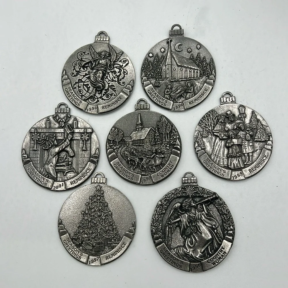 Lot 7 Taste Of Home Seasons Greetings Silver Tone Decor Collectible Ornaments